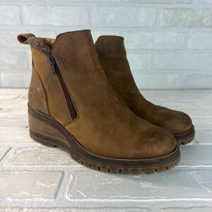 Bullboxer Dorian Ankle Boots Womens 10 Brown Leather Chelsea Wedge Zipper Grunge